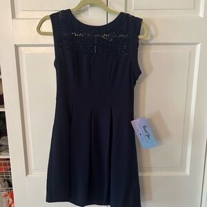 Speechless Blue Pleated Embellished A-Line Dress